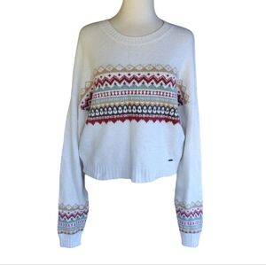 Hollister Nordic Fair Isle‎ Cropped Fuzzy Knit Sweater Size Small